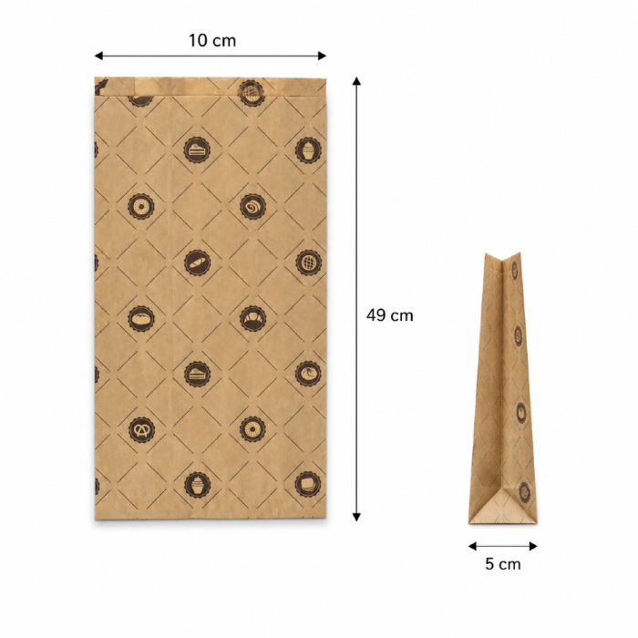 Torebka fałdowa kraft 10 cm x 5 cm x 49 cm - 1000 sztuk