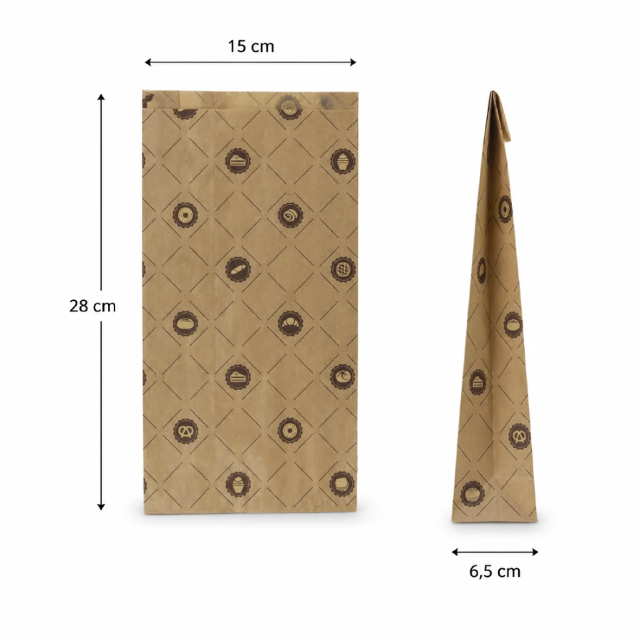Torebka fałdowa kraft 15 cm x 6,5 cm x 28 cm - 1000 sztuk