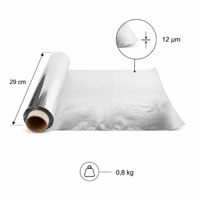 Folia aluminiowa - 29 cm x 12 µm, 0,8 kg - 1 sztuka