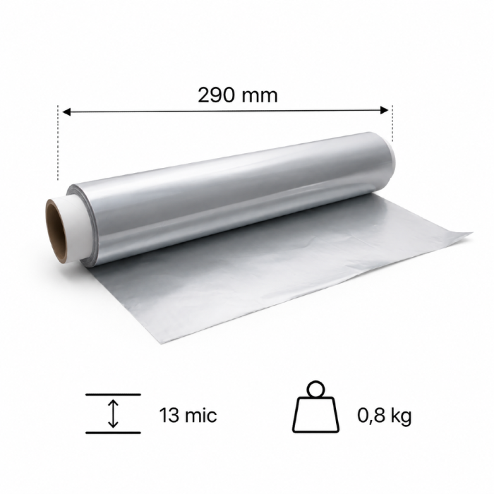 Folia aluminiowa gastronomiczna gruba 0,8 kg x 290 mm 13 mic - 1 rolka