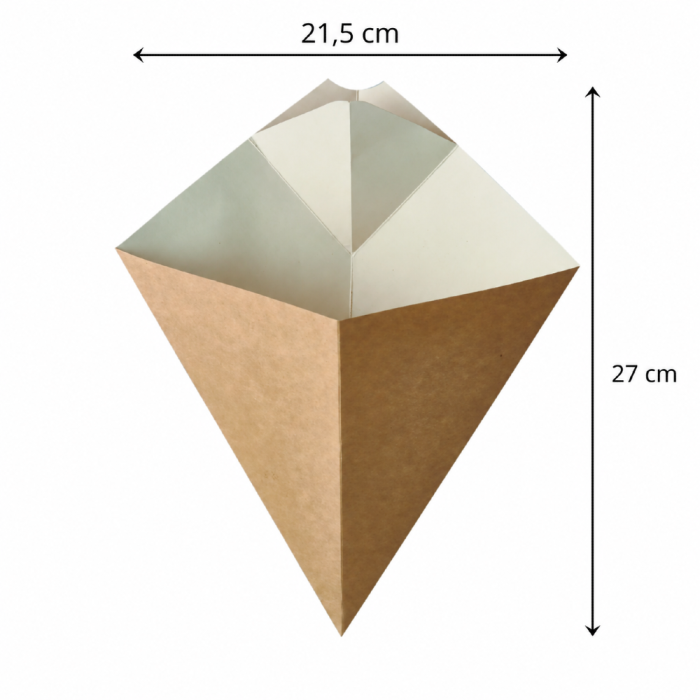 Rożek papierowy na frytki z miejscem na sos 27 cm x 21,5 cm brązowy - 50 sztuk