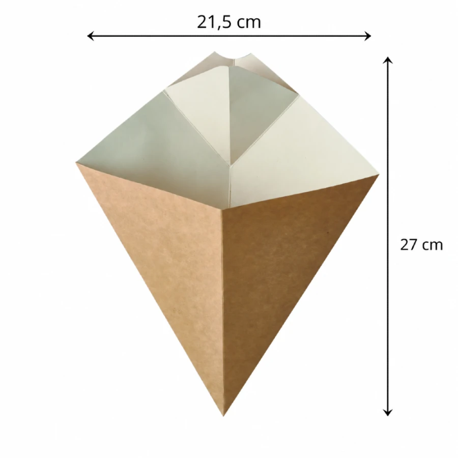 Rożek papierowy na frytki z miejscem na sos 27 cm x 21,5 cm brązowy - 50 sztuk