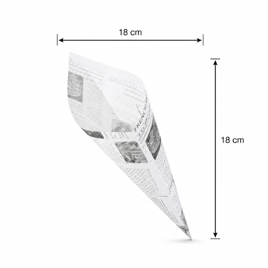 Rożek papierowy na frytki GAZETA tłuszoodporny 18 cm x 18 cm - 200 sztuk