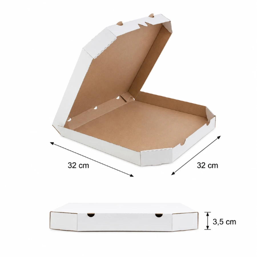 Pudełko na pizzę 32 cm x 32 cm x 3,5 cm białe ścięte rogi - 100 sztuk