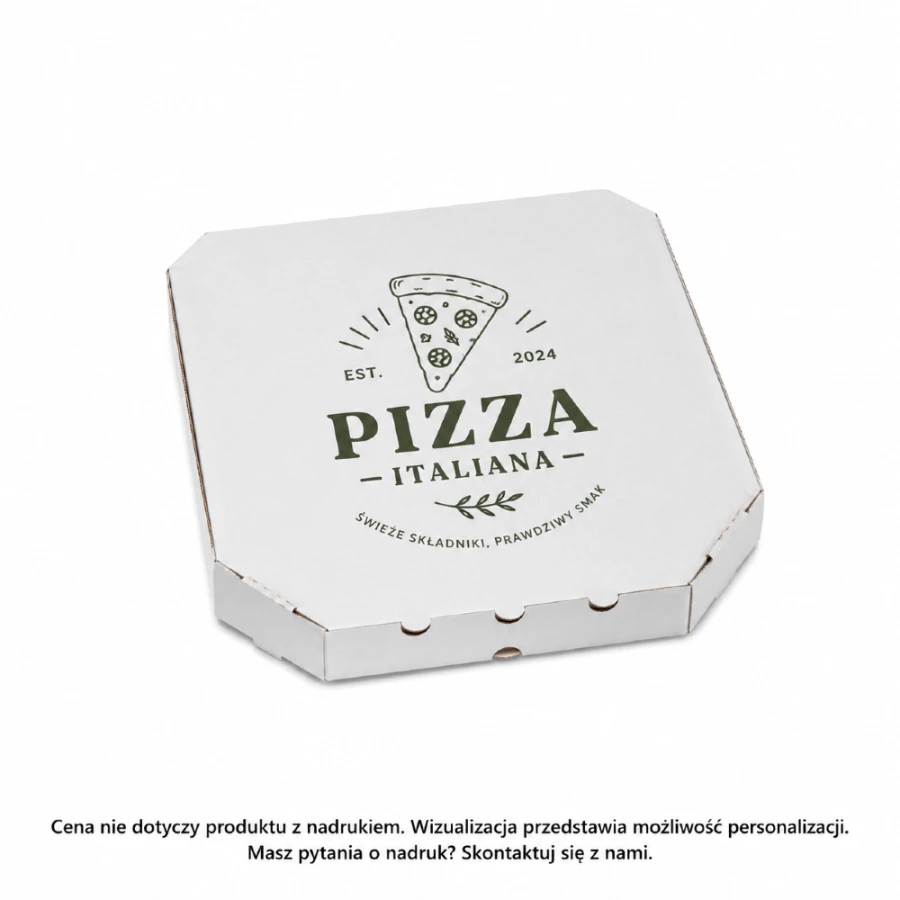 Pudełko na pizzę 32 cm x 32 cm x 3,5 cm białe ścięte rogi - 100 sztuk