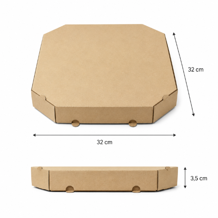 Pudełko na pizzę 32 cm x 32 cm x 3,5 cm kraft ścięte rogi - 100 sztuk