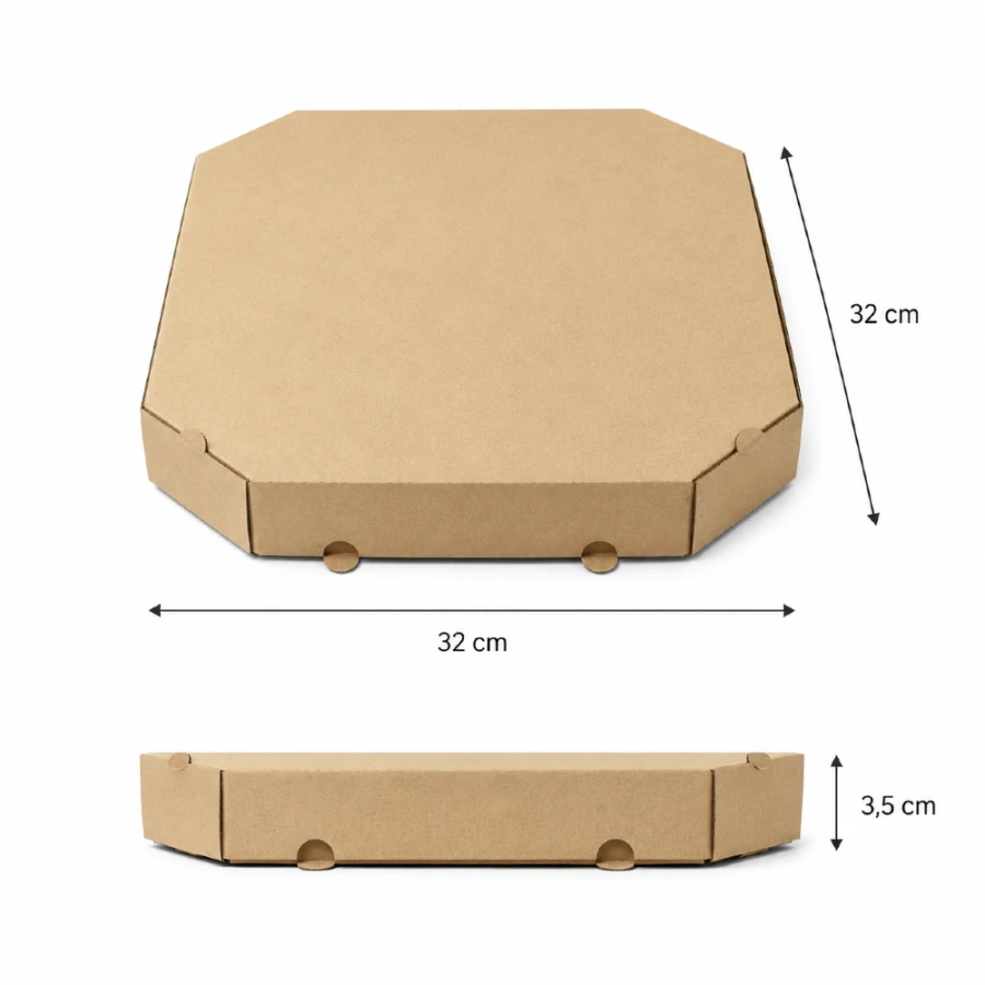 Pudełko na pizzę 32 cm x 32 cm x 3,5 cm kraft ścięte rogi - 100 sztuk