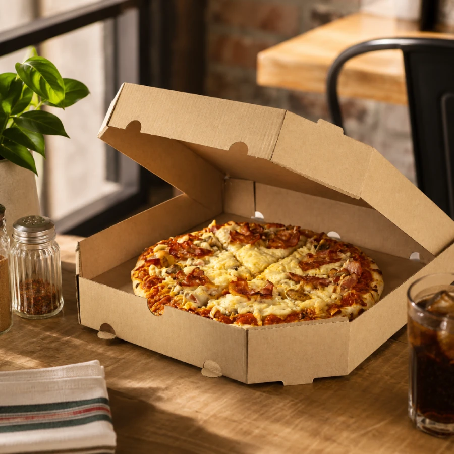 Pudełko na pizzę 32 cm x 32 cm x 3,5 cm kraft ścięte rogi - 100 sztuk