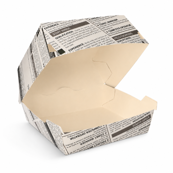 Pojemnik papierowy na hamburgery burger box Newsprint 7,8 cm x 11 cm x 11,5 cm - 50 sztuk