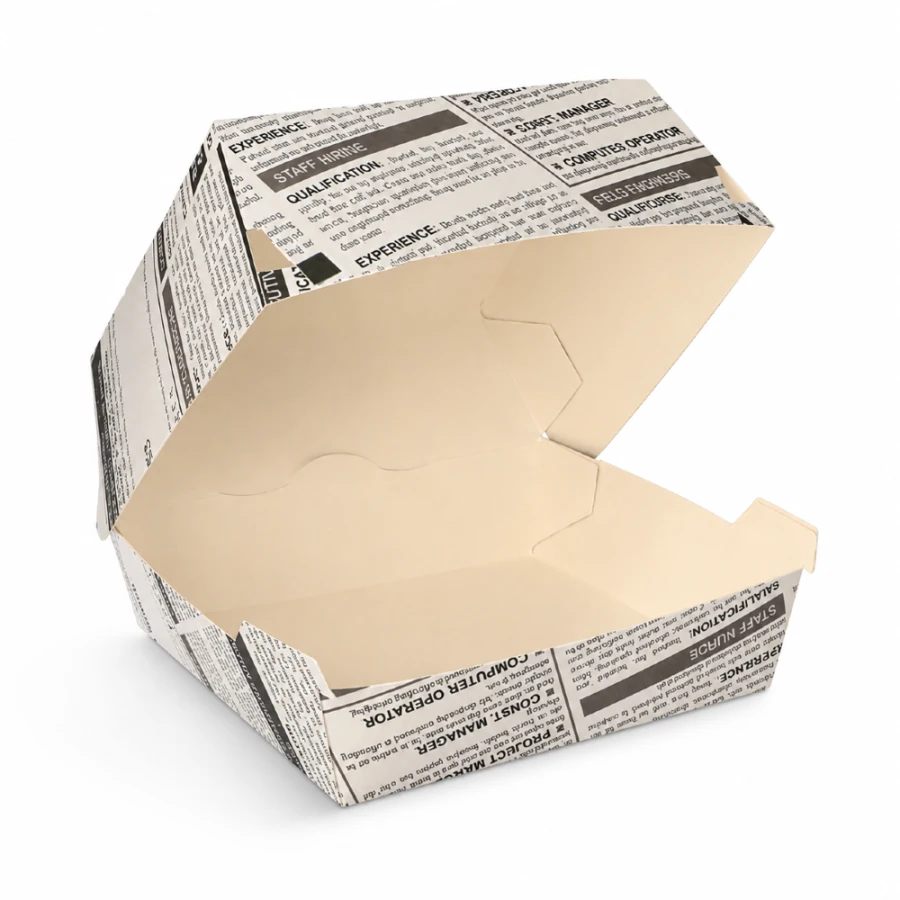 Pojemnik papierowy na hamburgery burger box Newsprint 7,8 cm x 11 cm x 11,5 cm - 50 sztuk