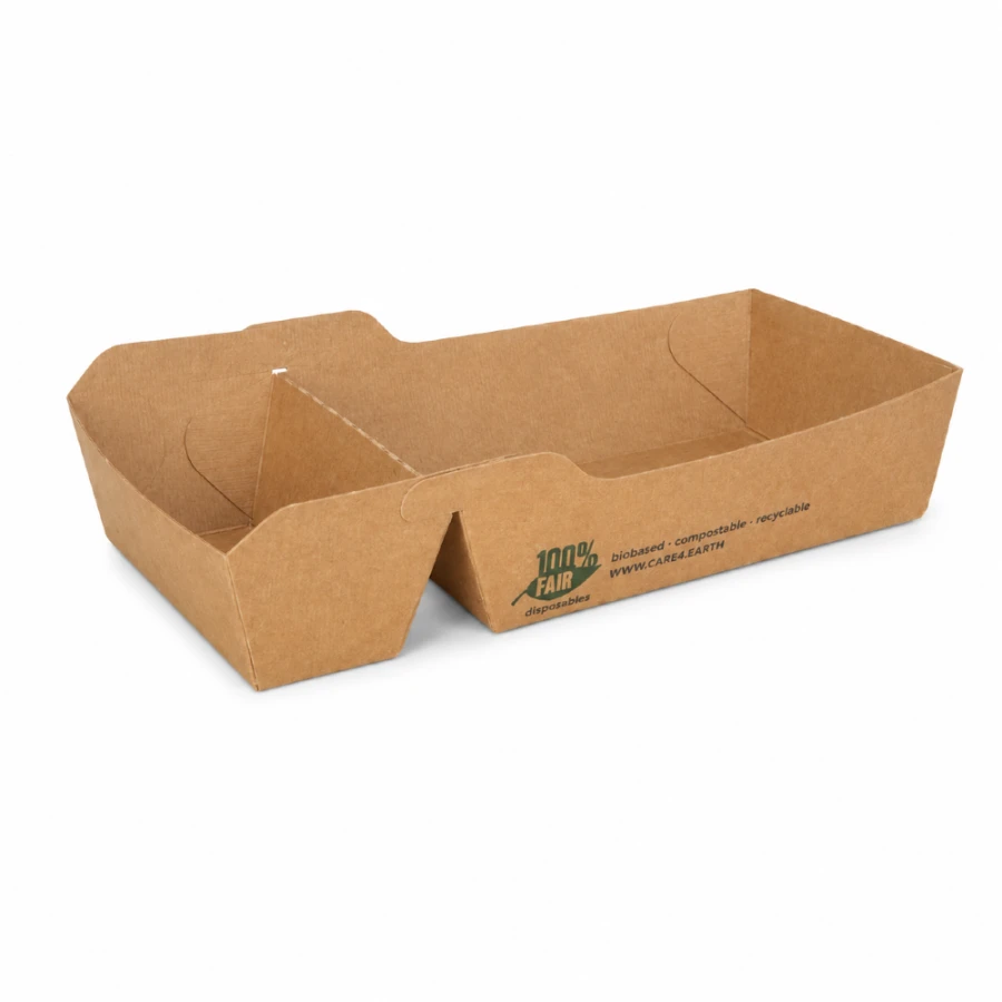 Tacka papierowa na frytki 2-dzielna kraft 16,2 cm x 8,5 cm x 3,5 cm - 80 sztuk