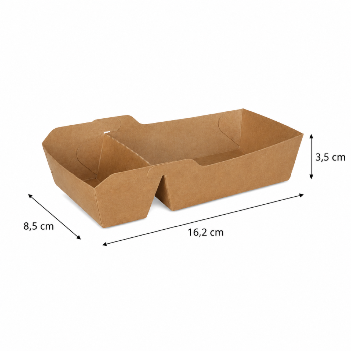 Tacka papierowa na frytki 2-dzielna kraft 16,2 cm x 8,5 cm x 3,5 cm - 80 sztuk