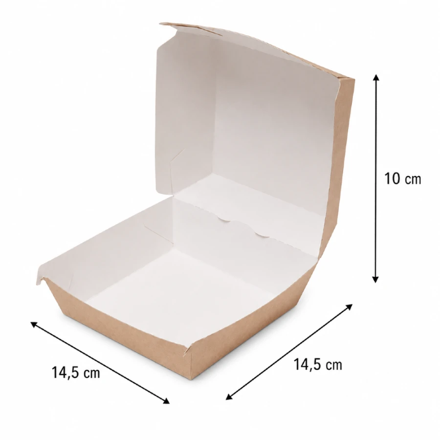Burger Box brązowy KRAFT, 14,5 x 14,5 x 10 cm - 75 szt.