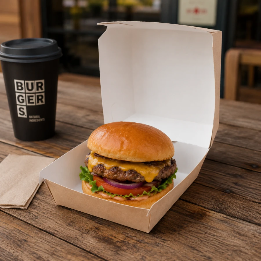 Burger Box brązowy KRAFT, 14,5 x 14,5 x 10 cm - 75 szt.