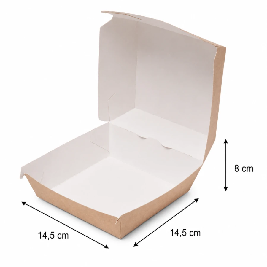 Burger Box brązowy KRAFT, 14,5 x 14,5 x 8 cm - 100 szt.