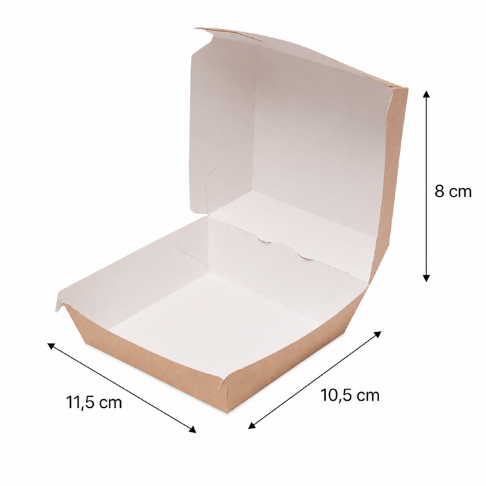 Burger Box brązowy KRAFT, 11,5 x 10,5 x 8 cm - 75 szt.