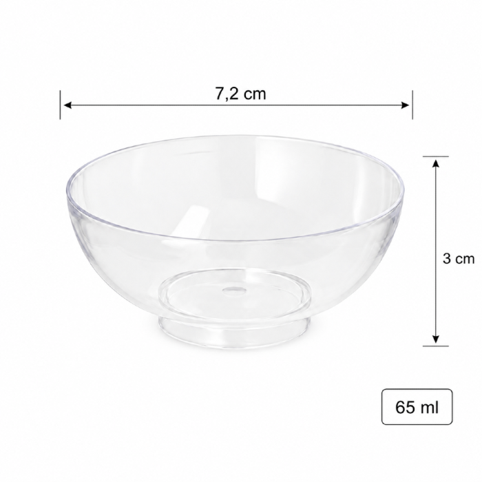 Pojemniki na przekąski okrągłe fingerfood 65 ml, krystaliczne fi 7,2 cm - 50 sztuk