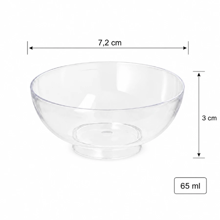 Pojemniki na przekąski okrągłe fingerfood 65 ml, krystaliczne fi 7,2 cm - 50 sztuk