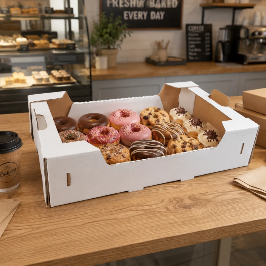 Pudełko na ciasta, ciastka i pączki 60 cm x 40 cm x 11 cm białe - 30 sztuk