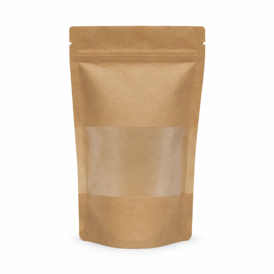Doypack papierowy woreczek strunowy z okienkiem PE 750 ml 16 cm x 8 cm x 27 cm - 100 sztuk