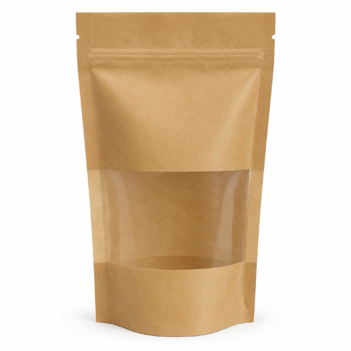 Doypack papierowy woreczek strunowy z okienkiem PE 1000 ml 18 cm x 9 cm x 29 cm - 100 sztuk