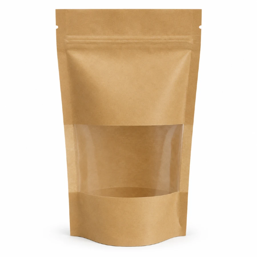 Doypack papierowy woreczek strunowy z okienkiem PE 1000 ml 18 cm x 9 cm x 29 cm - 100 sztuk