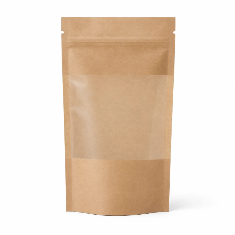 Doypack papierowy woreczek strunowy z okienkiem PE 100 ml 8,5 cm x 5 cm x 14,5 cm - 100 sztuk