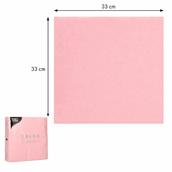 Serwetki papierowe różowe 1W 33 cm x 33 cm składane 1/4 - 100 sztuk