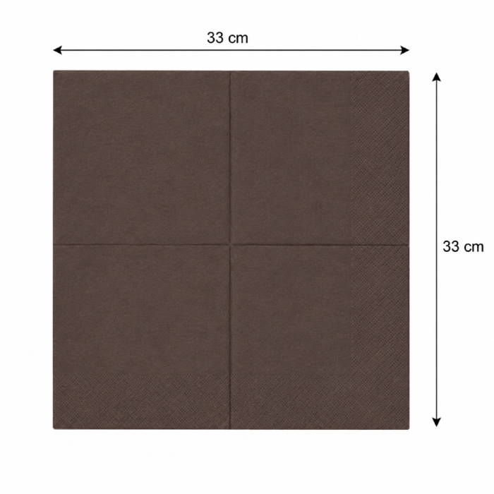 Serwetki papierowe ciemny brąz składane 2W 33 cm x 33 cm - 250 sztuk