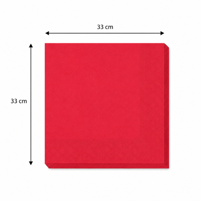 Serwetki papierowe 2W składane czerwone 33 cm x 33 cm - 250 sztuk
