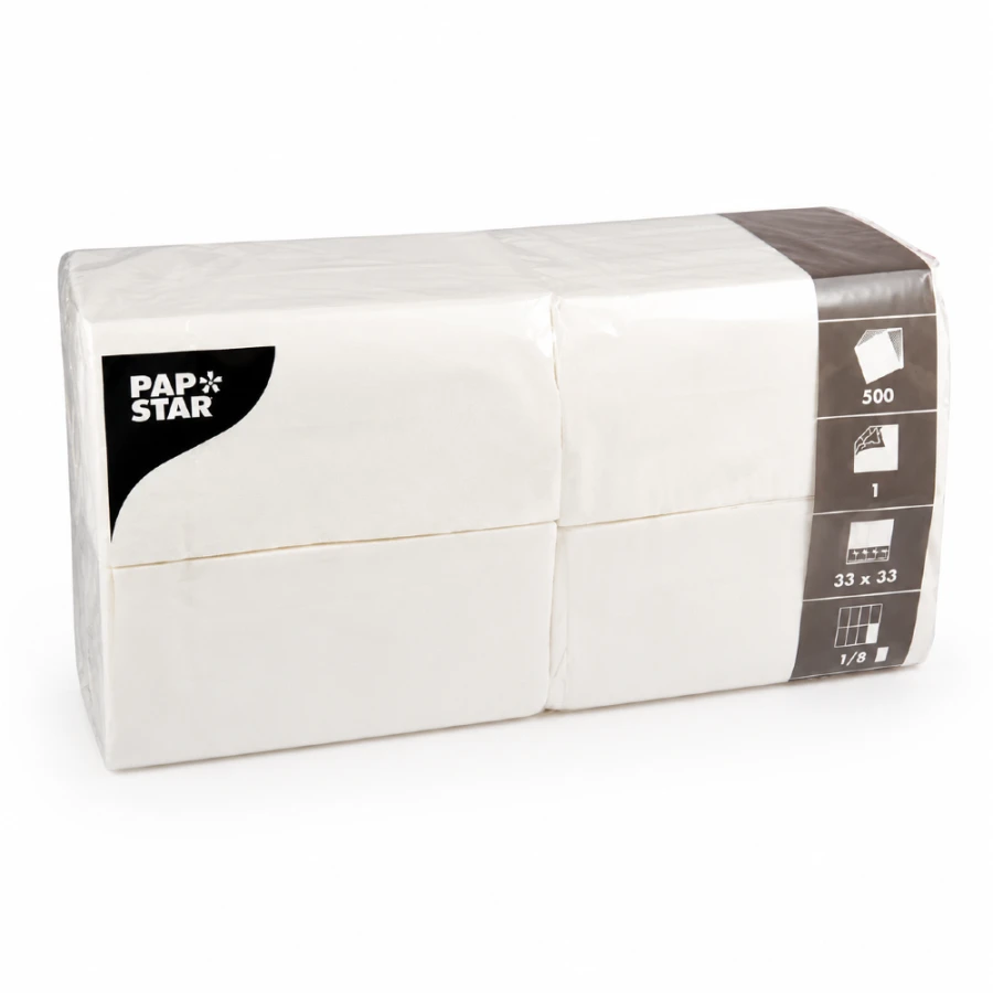 Serwetki papierowe jednowarstwowe białe 33 cm x 33 cm składane w 1/8 - 500 sztuk