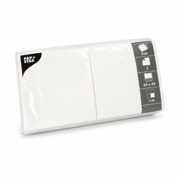 Serwetki papierowe dwuwarstwowe białe 33 cm x 33 cm - 250 sztuk