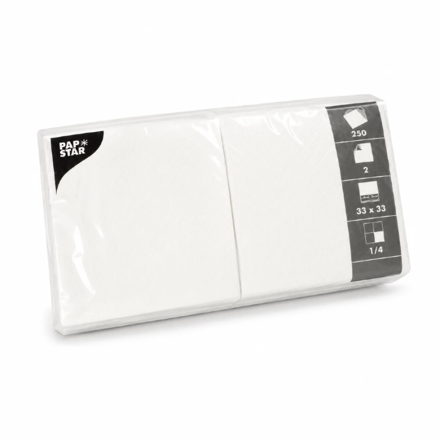 Serwetki papierowe dwuwarstwowe białe 33 cm x 33 cm - 250 sztuk