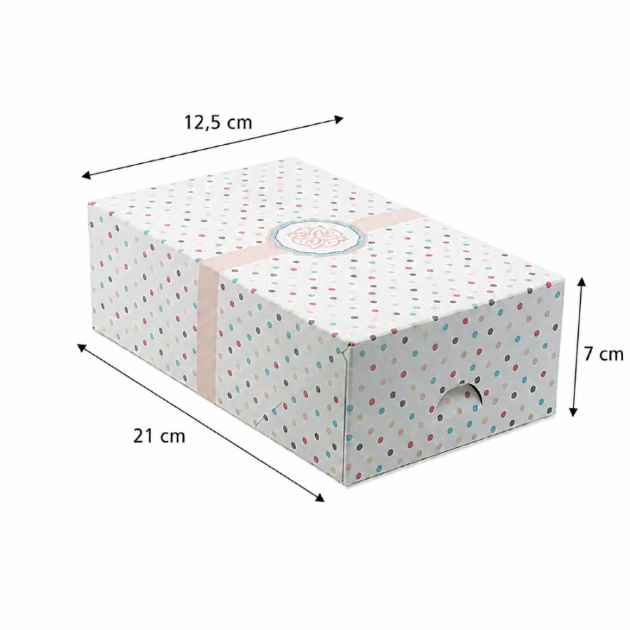 Pudełko kartonowe w kolorowe kropki 12,5 cm x 21 cm x 7 cm - 20 sztuk