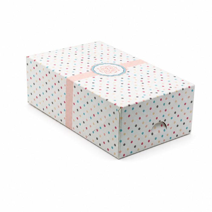 Pudełko kartonowe w kolorowe kropki 12,5 cm x 21 cm x 7 cm - 20 sztuk