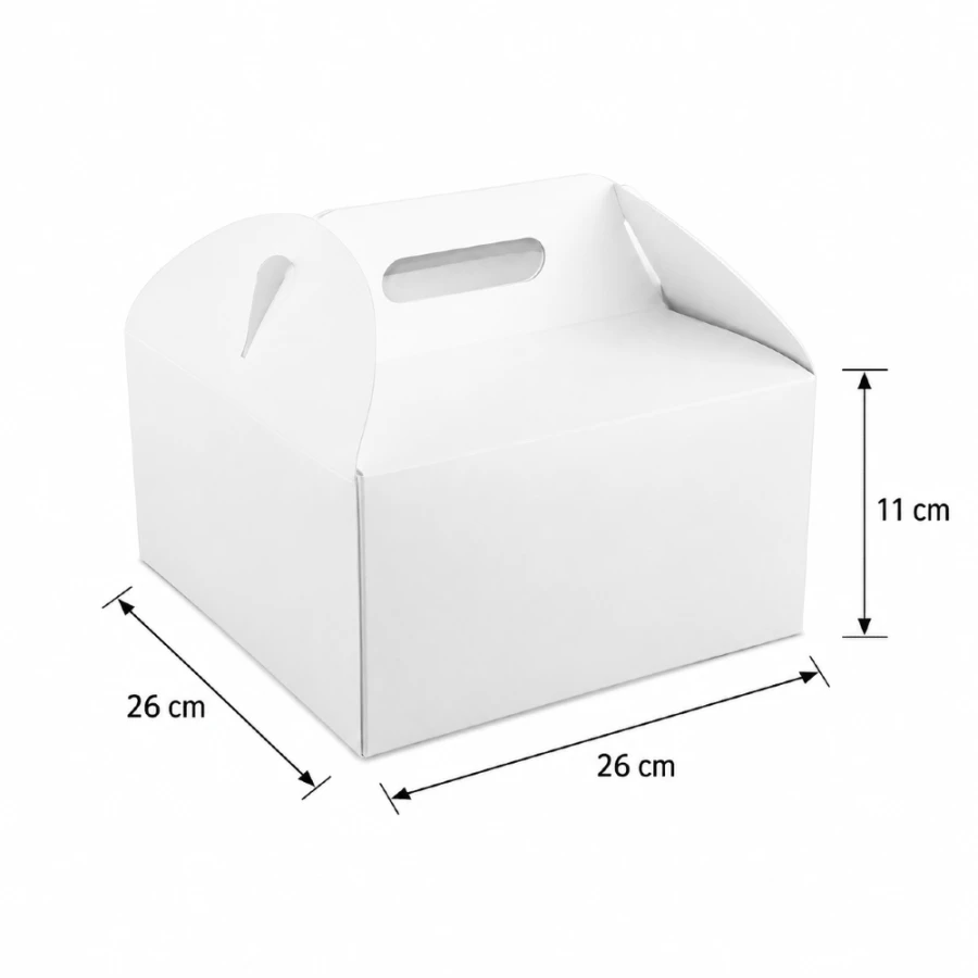Pudełko na tort z rączką 26 cm x 26 cm x 11 cm cm białe - 25 sztuk