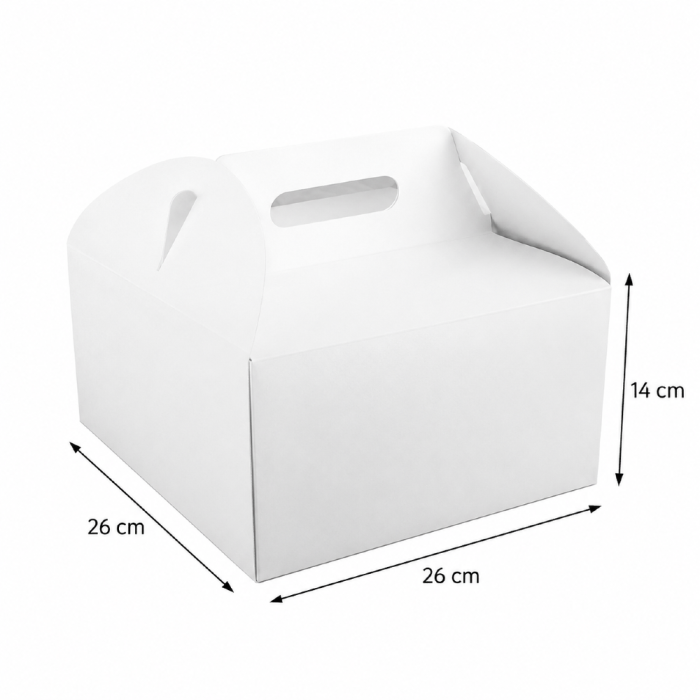 Pudełko na tort z rączką 26 cm x 26 cm x 14 cm cm białe - 25 sztuk