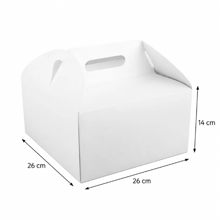 Pudełko na tort z rączką 26 cm x 26 cm x 14 cm cm białe - 25 sztuk