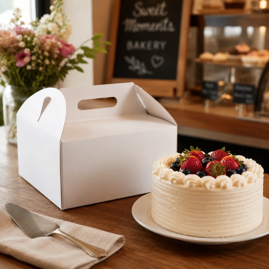 Pudełko na tort z rączką 30 cm x 30 cm x 11 cm cm białe - 25 sztuk