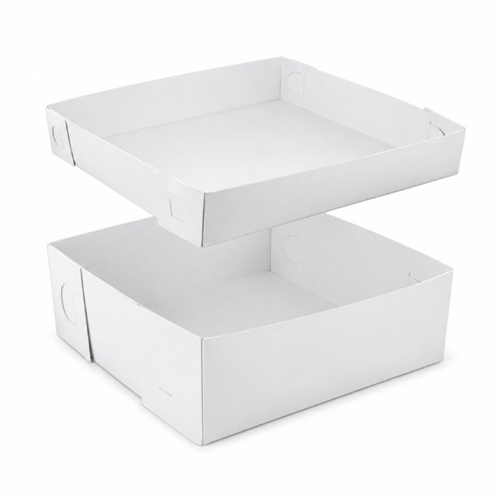 Pudełko cukiernicze składane do ciast z pokrywką 25 cm x 18 cm x 7 cm białe - 50 sztuk