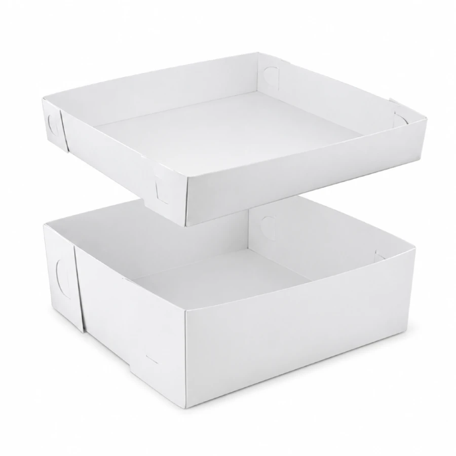 Pudełko cukiernicze składane do ciast z pokrywką 25 cm x 18 cm x 7 cm białe - 50 sztuk
