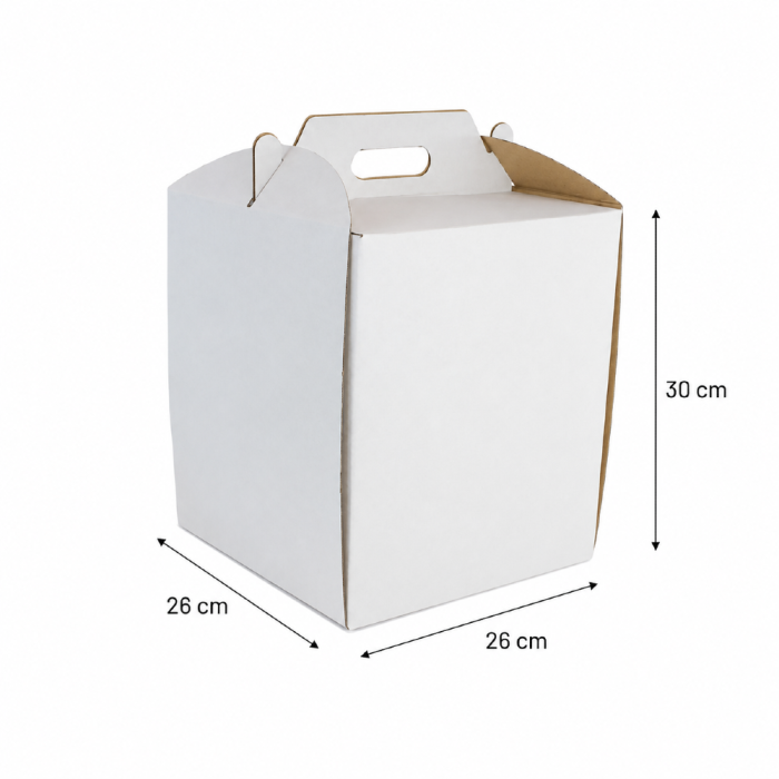 Pudełko na tort z rączką 26cm x 26cm x 30cm cm białe - 10 sztuk