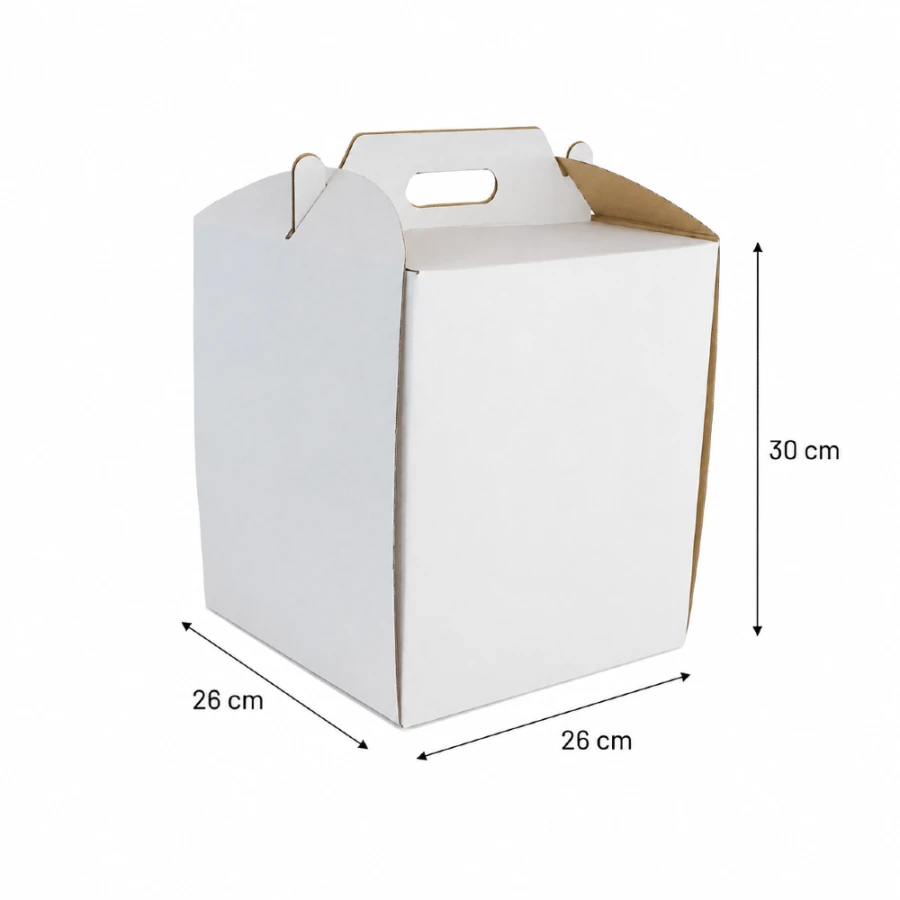 Pudełko na tort z rączką 26cm x 26cm x 30cm cm białe - 10 sztuk