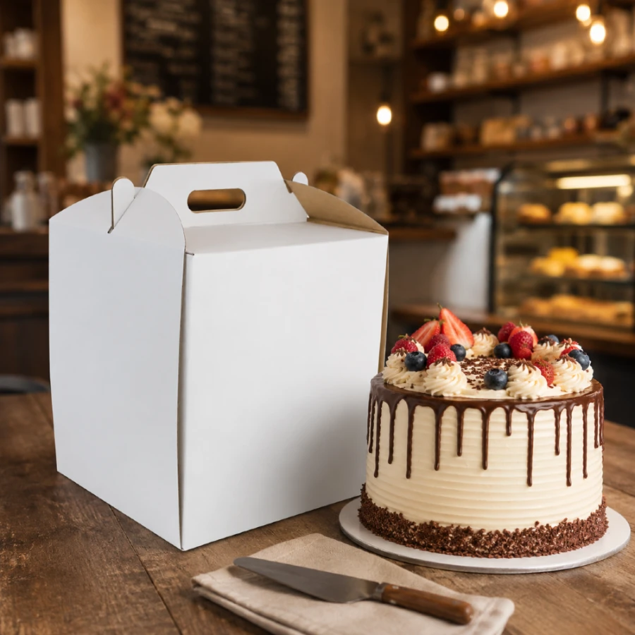 Pudełko na tort z rączką 26cm x 26cm x 30cm cm białe - 10 sztuk