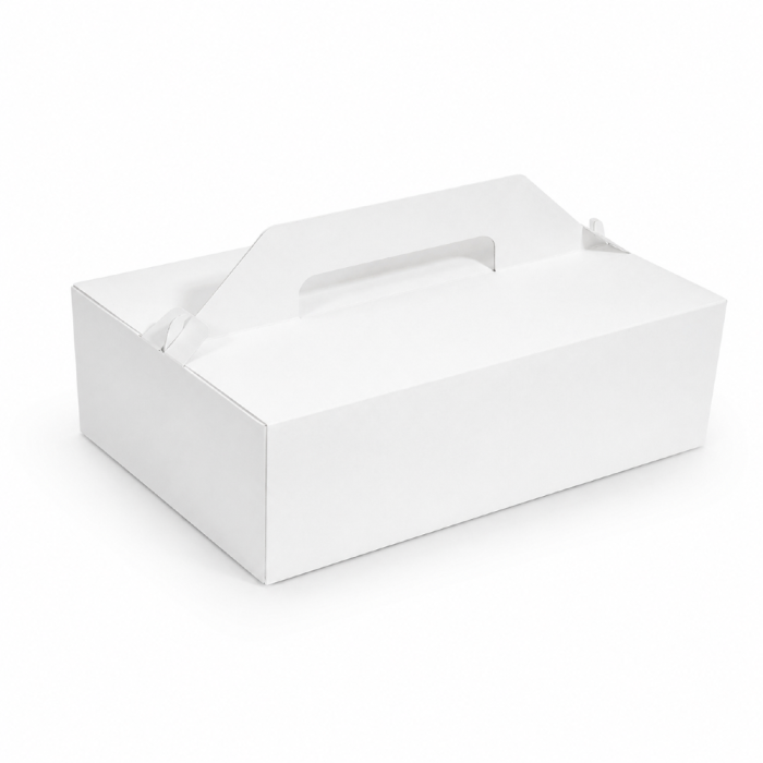 Pudełko na tort z uchwytem białe 27 x 18 x 8 cm - 50 sztuk