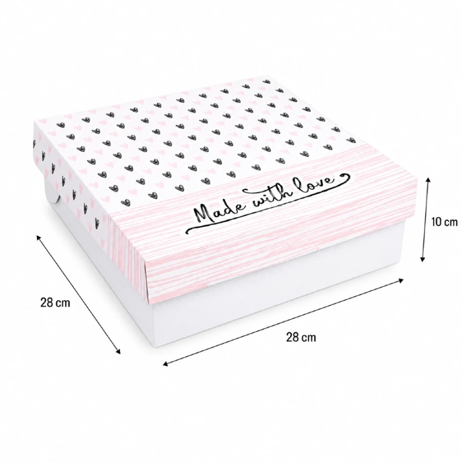 Pudełko na tort - białe z nadrukiem 28 x 28 x 10 cm - 100 sztuk