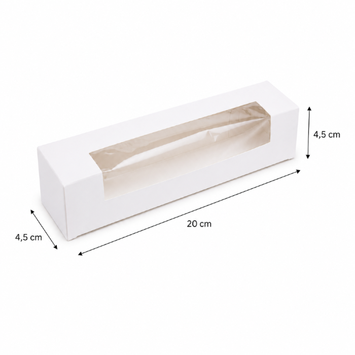 Pudełko na ciastka, makaroniki, z oknem - 20 x 4,5 x 4,5 cm 100 sztuk