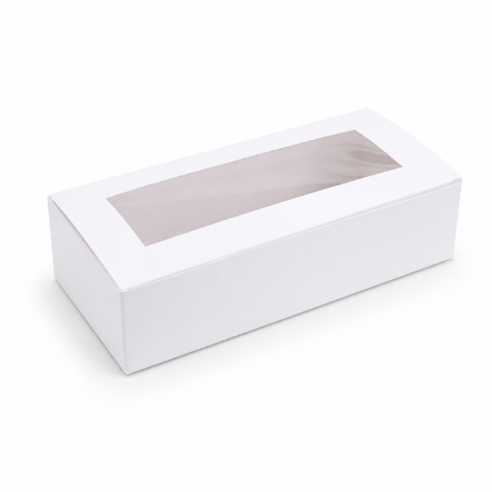Pudełko na ciastka, makaroniki, z oknem - 20 cm x 9 cm x 4,5 cm 100 sztuk