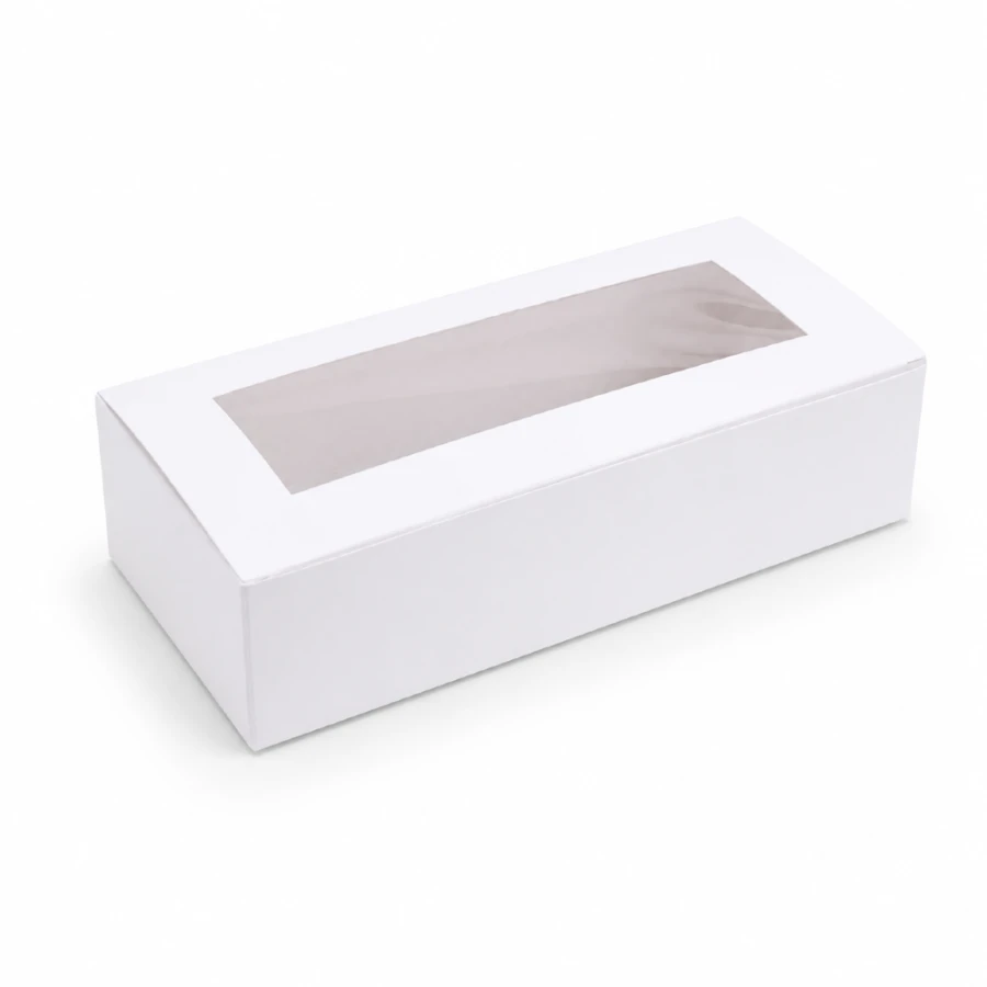 Pudełko na ciastka, makaroniki, z oknem - 20 cm x 9 cm x 4,5 cm 100 sztuk