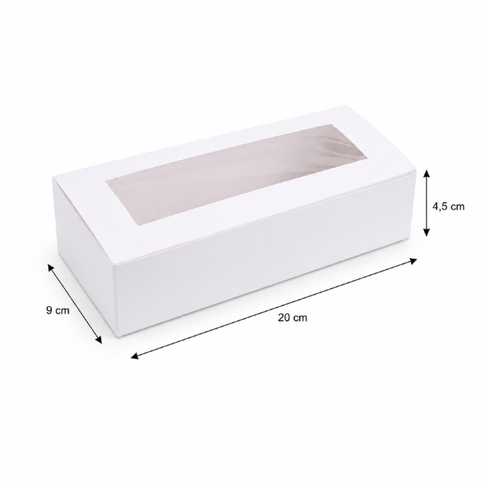 Pudełko na ciastka, makaroniki, z oknem - 20 cm x 9 cm x 4,5 cm 100 sztuk